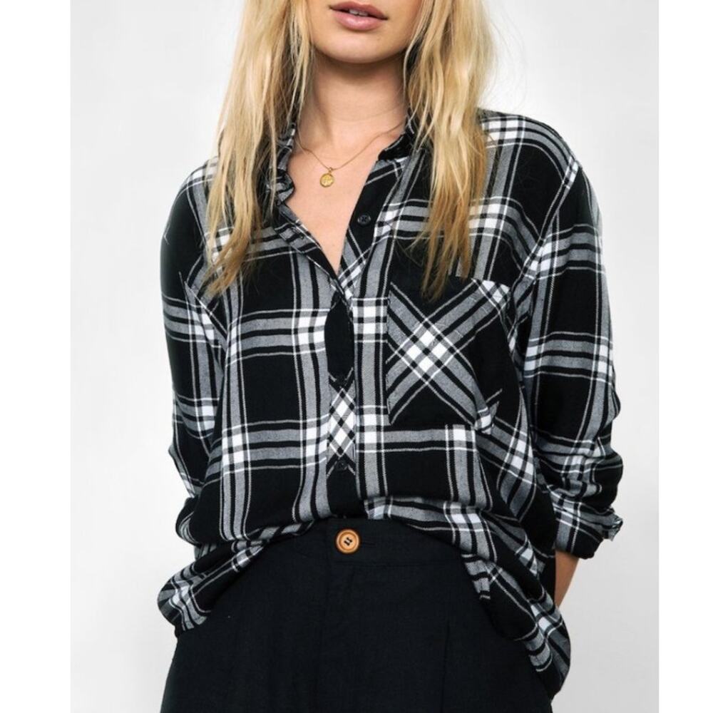 Rails Women's Onyx Ivory Rails Dylan Button Down Plaid Shirt Size XS Fallcore